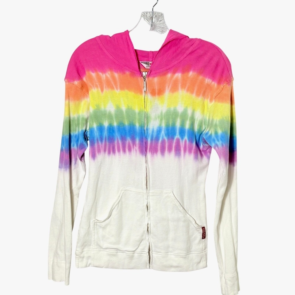 Vintage Y2K Hard Tail Womens Tie Dye Zip Hoodie Small Skater Festival Rave Surf